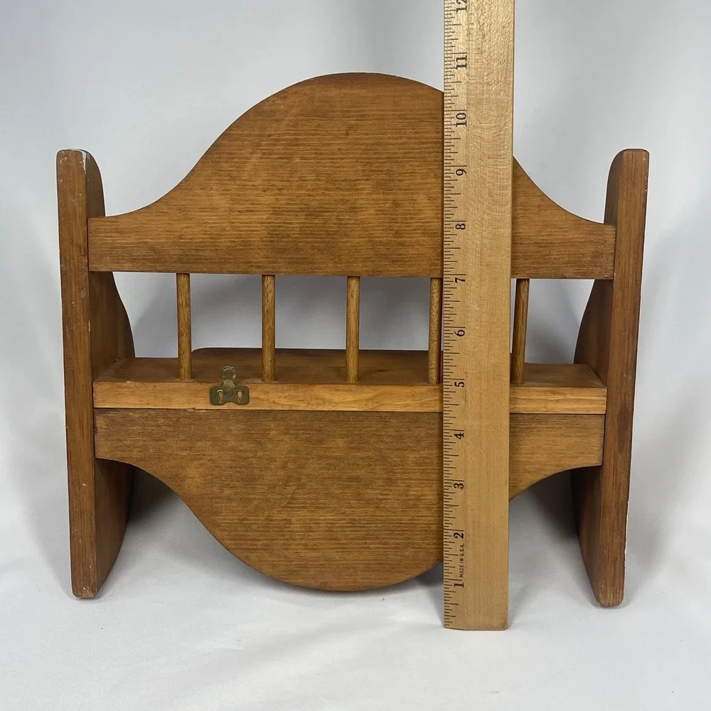 Vintage Wood Wall Shelf Spindle Rail Farmhouse Brown 11x11 Small Rack